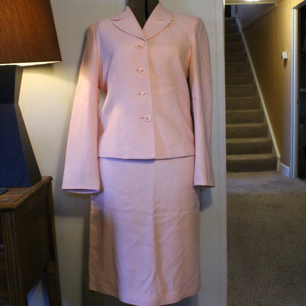 Classic Pink Wool Blend Skirt Suit